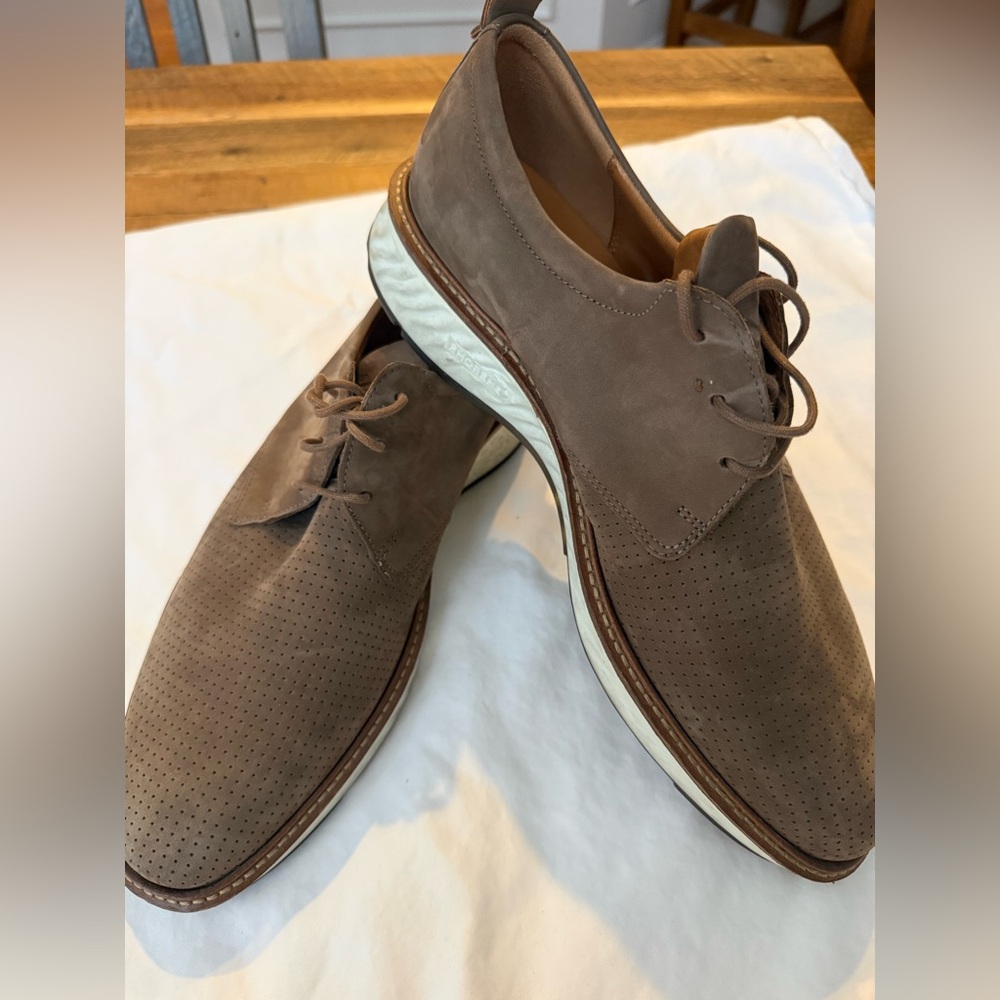 Ecco Taupe Suede Perforated Lace-Up Derby